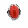 BAGUE - OR BLANC 18 KT - CABOCHON CORAIL