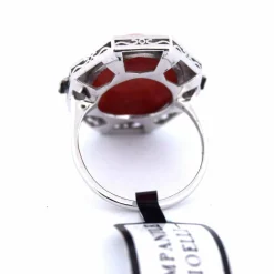 BAGUE - OR BLANC 18 KT - CABOCHON CORAIL