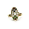 Bague - Or jaune diamants, émeraudes, saphirs et rubis.