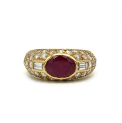 Bague - Or Jaune, Diamants & Rubis