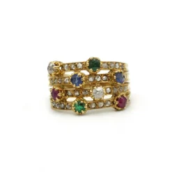 Bague - Or jaune, diamants, saphirs, rubis, émeraudes