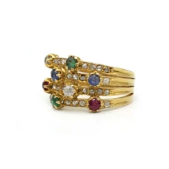 Bague - Or jaune, diamants, saphirs, rubis, émeraudes