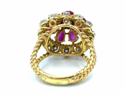 Bague 1960 or jaune diamants et rubis