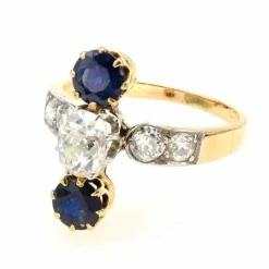Bague 1900 Or jaune Platine Diamant Saphirs