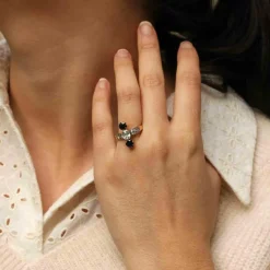 Bague 1900 Or jaune Platine Diamant Saphirs