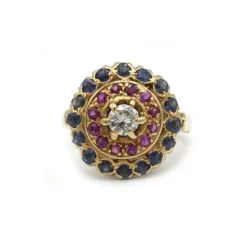 Bague - Or jaune rubis, saphirs et diamants