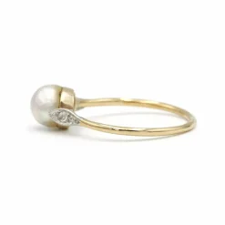 Bague - Or, Platine, Perle & Diamants
