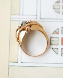 Bague 1950 Or Rose Diamant Torsade