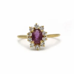 Bague - Or, saphir rose et diamants