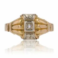 Bague 2 ors diamant motifs géométriques