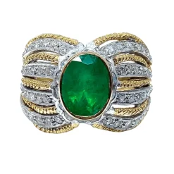 Bague 2 Ors Emeraude Diamants