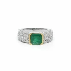 Bague 2 ors, émeraude, diamants