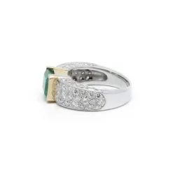 Bague 2 ors, émeraude, diamants