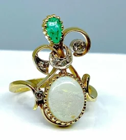 Bague 2 Ors Opale Emeraude Diamants
