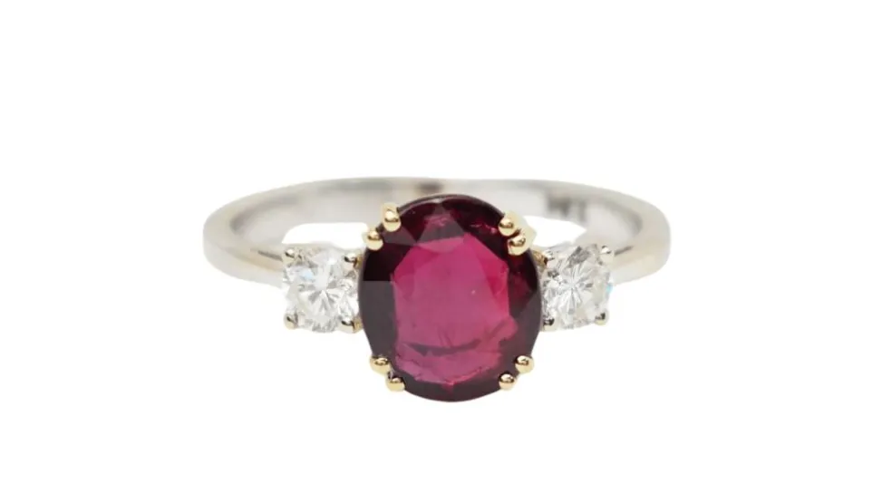 Bague 2 ors rubis naturel certifié et diamants
