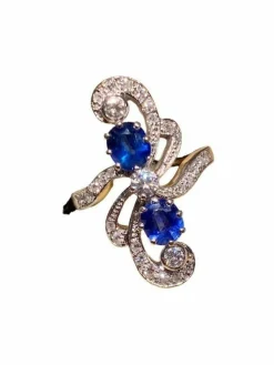Bague 2 Ors Saphirs Diamants