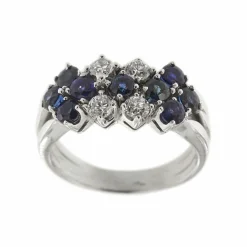 Bague 3 rangs diamants et saphirs