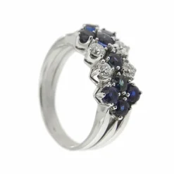 Bague 3 rangs diamants et saphirs