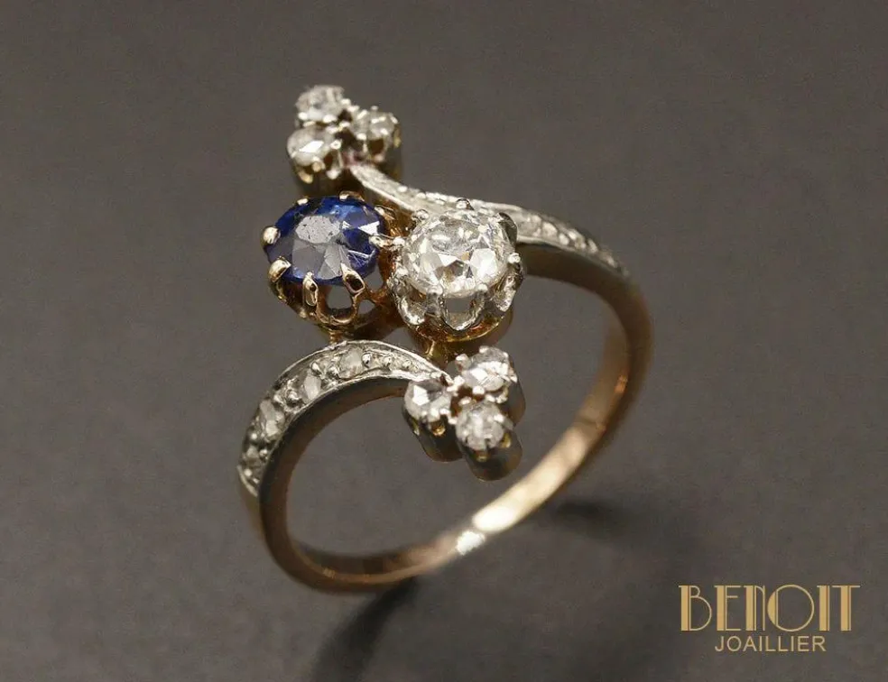 Bague 1900 saphir diamants