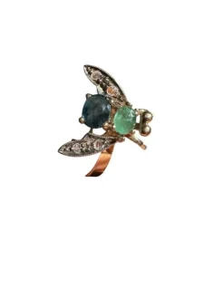 Bague "Abeille en vol" - Emeraude, saphir et diamants