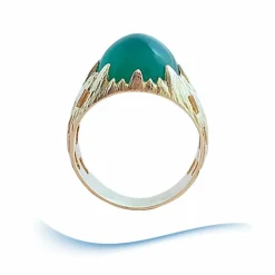 Bague agate verte en cabochon or jaune