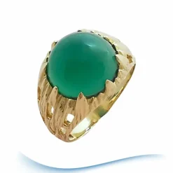 Bague agate verte en cabochon or jaune