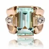 Bague aigue-marine diamants rétro