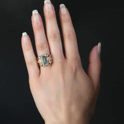 Bague aigue-marine diamants rétro
