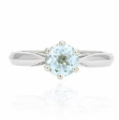 Bague aigue-marine or blanc en solitaire