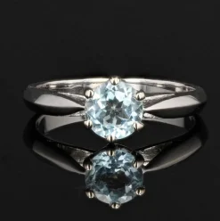 Bague aigue-marine or blanc en solitaire