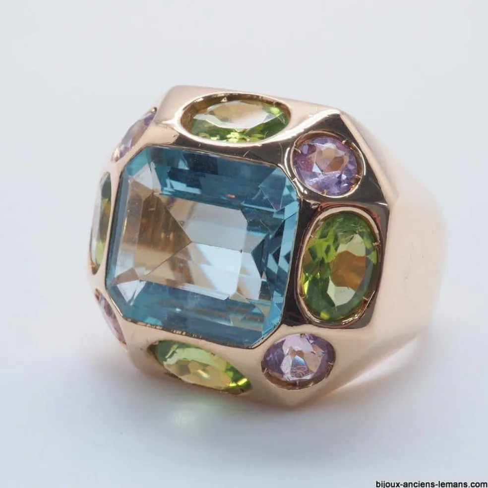 Bague Aigue-Marine Péridot Améthyste