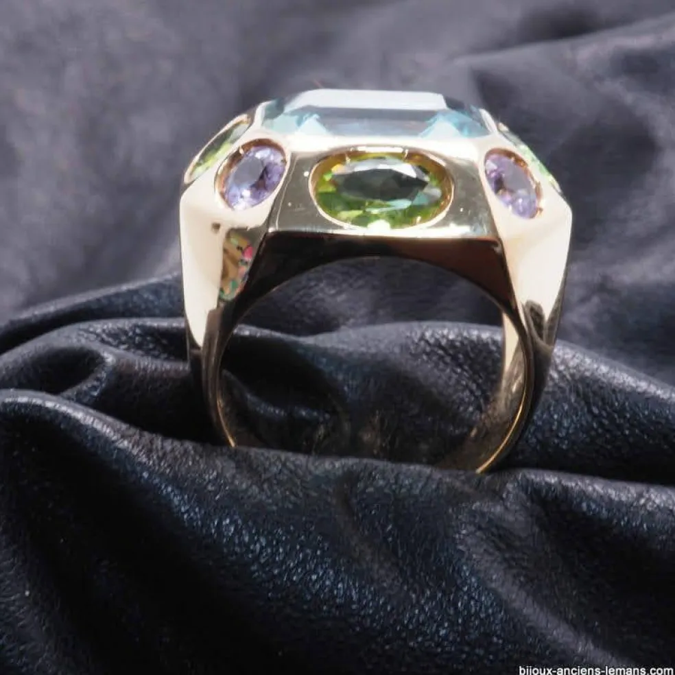 Bague Aigue-Marine Péridot Améthyste