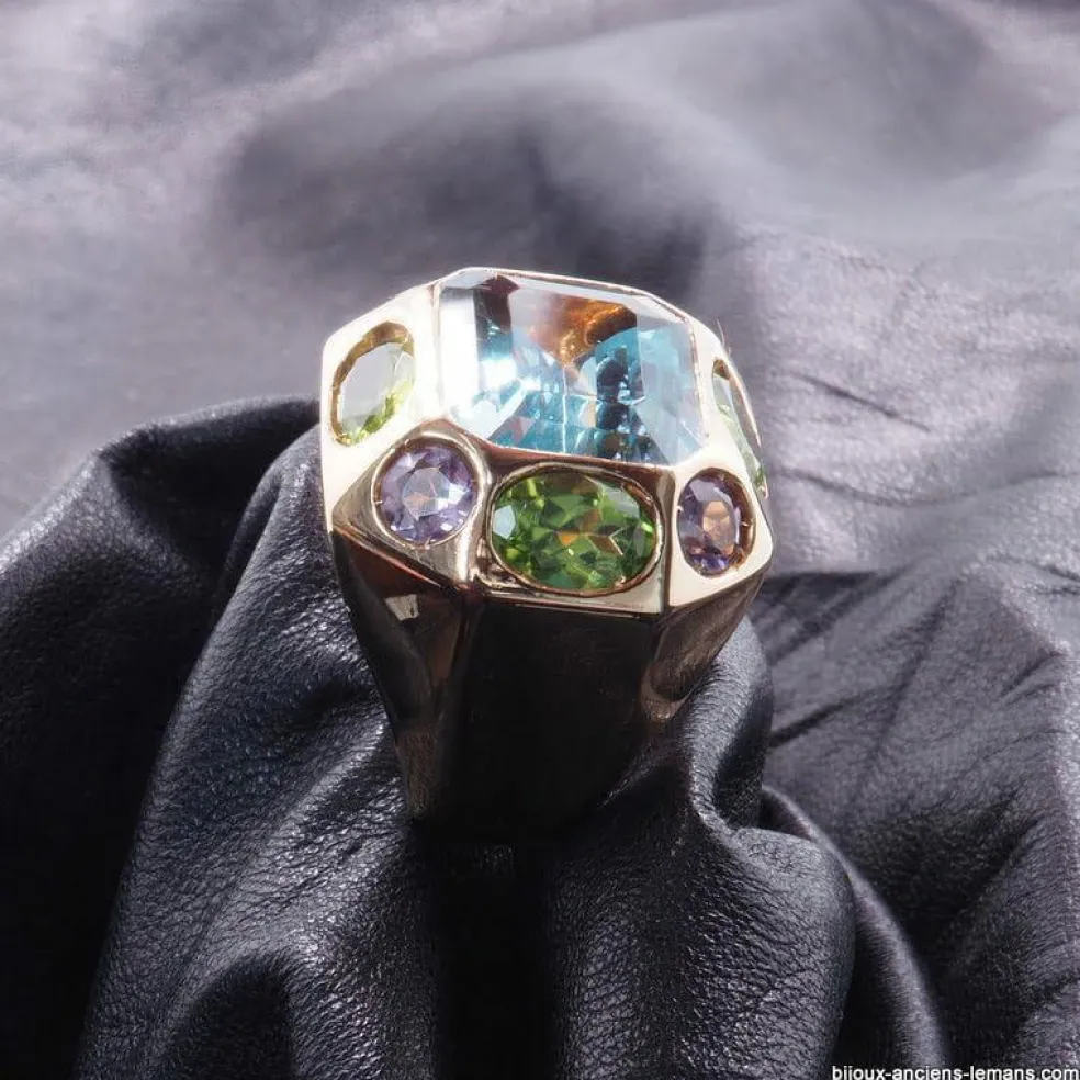 Bague Aigue-Marine Péridot Améthyste