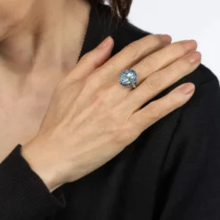 Bague Aigue-Marine Saphir Platine Diamant