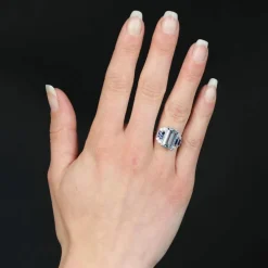 Bague aigue-marine saphirs et diamants style art déco