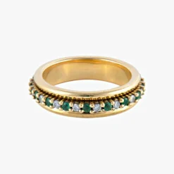 BAGUE ALLIANCE «PHŒBÉ» OR, ÉMERAUDES & DIAMANTS
