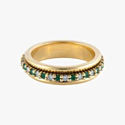 BAGUE ALLIANCE «PHŒBÉ» OR, ÉMERAUDES & DIAMANTS