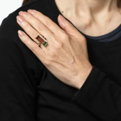 Bague allongée en platine avec tourmaline pastèque bicolore de 9,08 ct