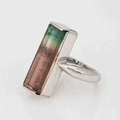 Bague allongée en platine avec tourmaline pastèque bicolore de 9,08 ct