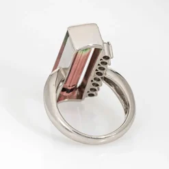 Bague allongée en platine avec tourmaline pastèque bicolore de 9,08 ct