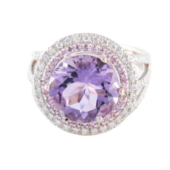 Bague Améthyste entourage Diamants blancs et roses