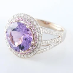 Bague Améthyste entourage Diamants blancs et roses