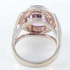 Bague Améthyste entourage Diamants blancs et roses