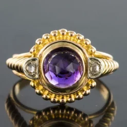 Bague améthyste et diamants ancienne