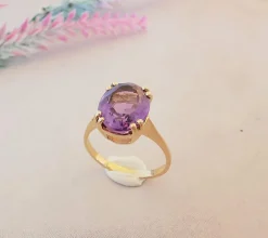 Bague Améthyste Ovale en Solitaire Or Jaune