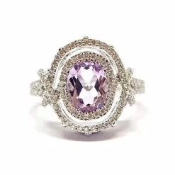 Bague améthystes diamants or blanc