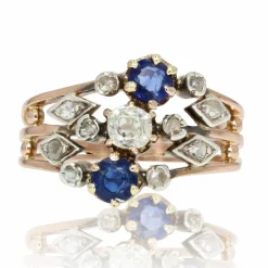 Bague ancienne 3 anneaux saphirs diamants