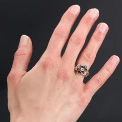 Bague ancienne 3 anneaux saphirs diamants