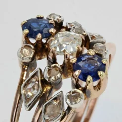 Bague ancienne 3 anneaux saphirs diamants
