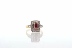 Bague ancienne 1920 rubis synthétique et diamants
